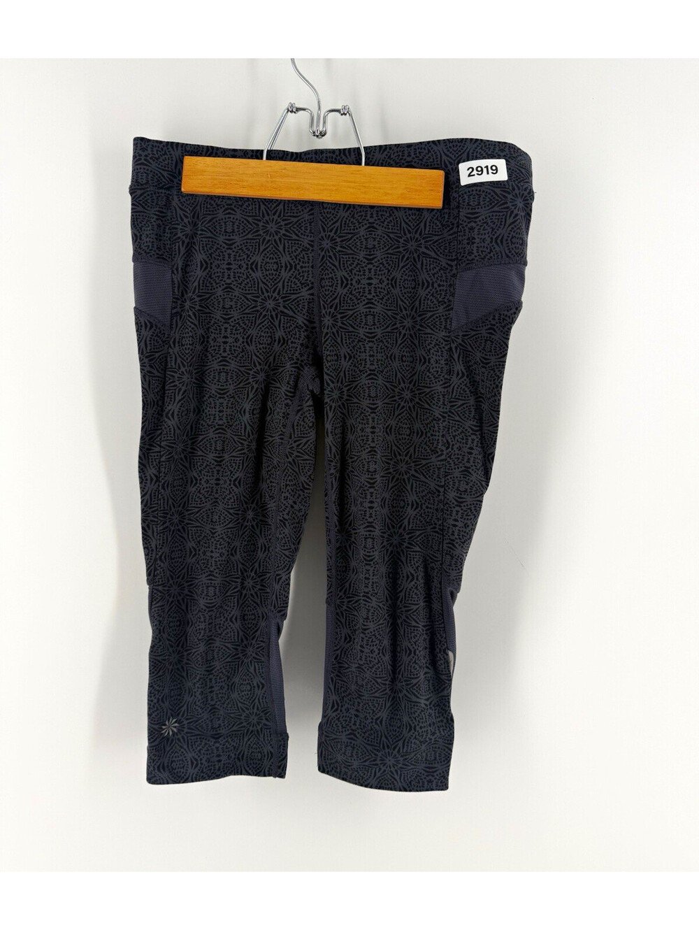 Athleta Leggings Womens S Gray Black Geometric Cropped Pull On Yoga Stretch